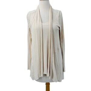 Miracle Body by Miracle Suit 2 Pc Cream Gold Metallic Striped Cardigan/Tank Sz S